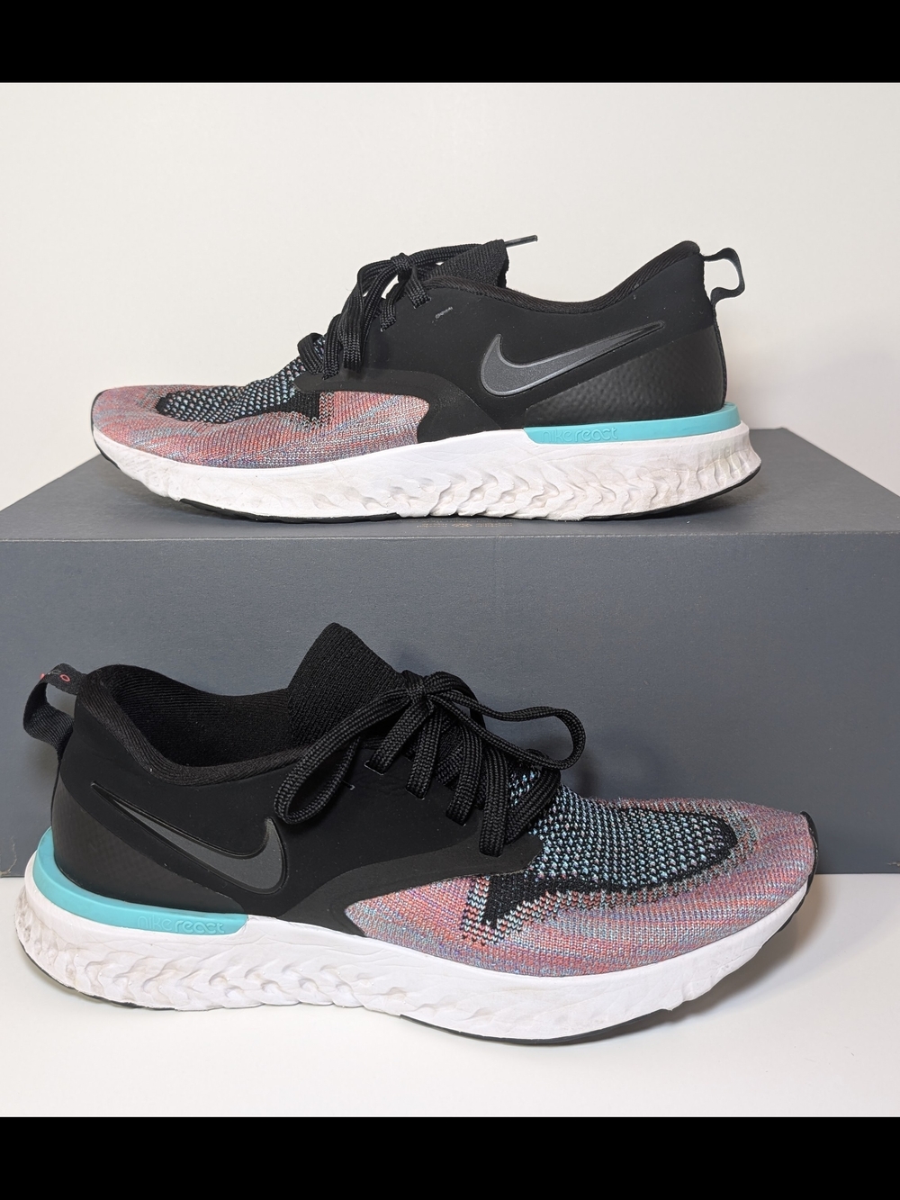 Nike Women's Odyssey React 2 Flyknit MulNike Women's Black & Multi Running Shoes - Picture 1 of 7